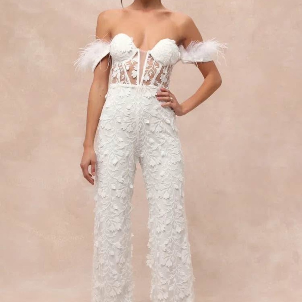 Lulu's White Lace Off-Shoulder Jumpsuit